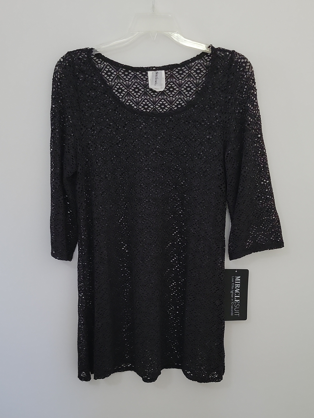 Miraclesuit Black Crochet Swim Cover-Up, Size Small